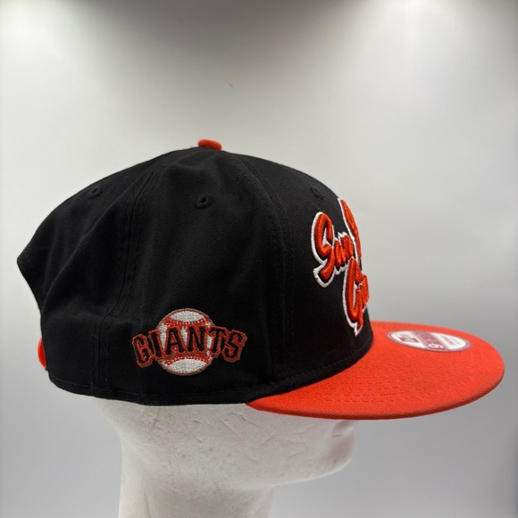 New Era San Francisco Giants MLB Baseball Snapback Hat City Script Black Orange - Picture 5 of 10